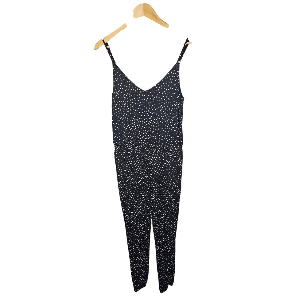 Soma Womens Polka Dot Jumpsuit Black White‎ V-Neck Adjustable Strap Small